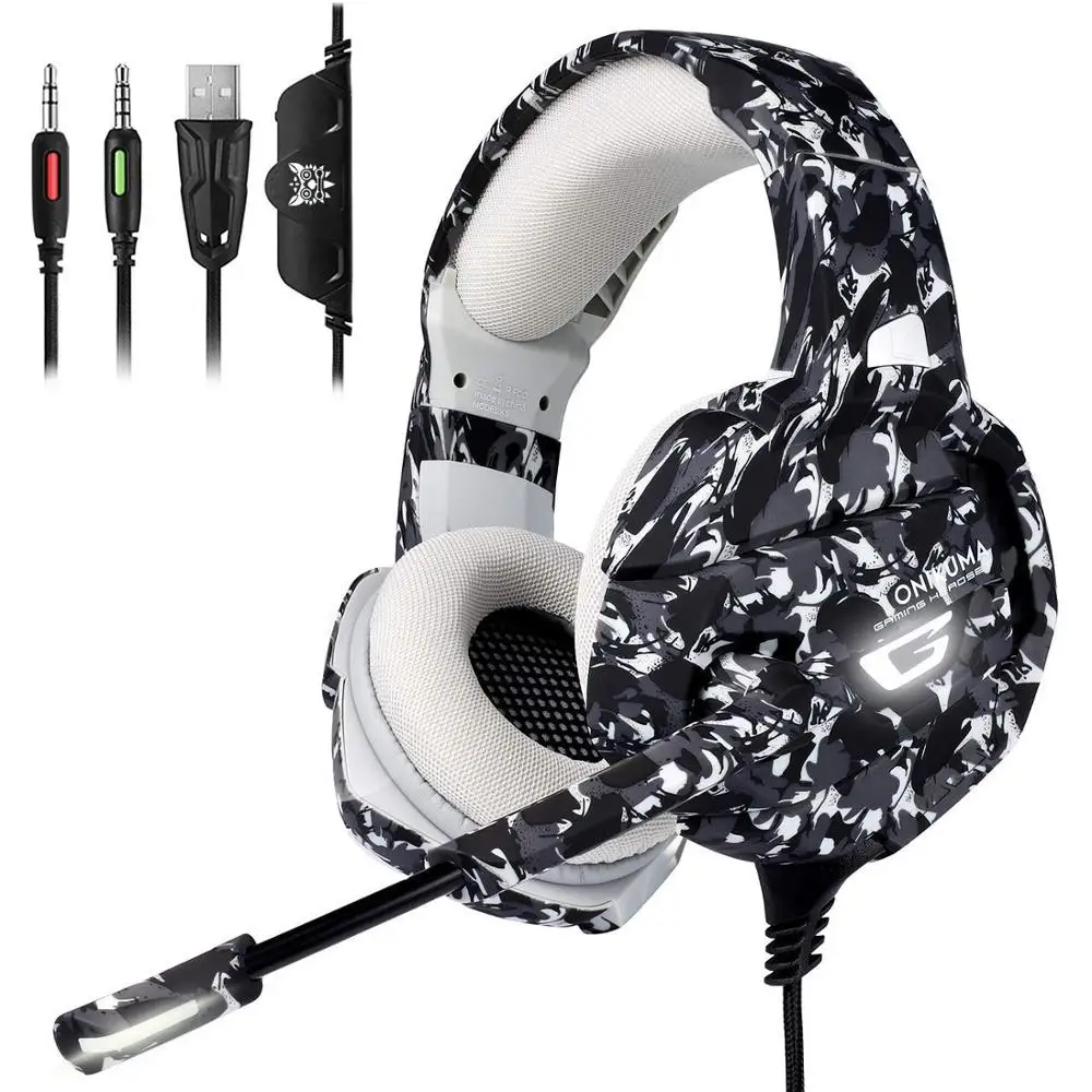

Custom Logo Gaming Headset With Noise Cancelling Mic Stereo Bass LED Light for PC Gamer CeadphoneCamo