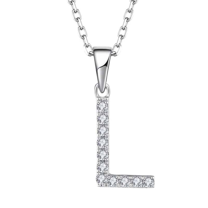 

Customized Wholesale Rhodium Plated Women 925 Sterling Silver Gifts L Shape Alphabet Letter Initial Pendant Zircon Individual