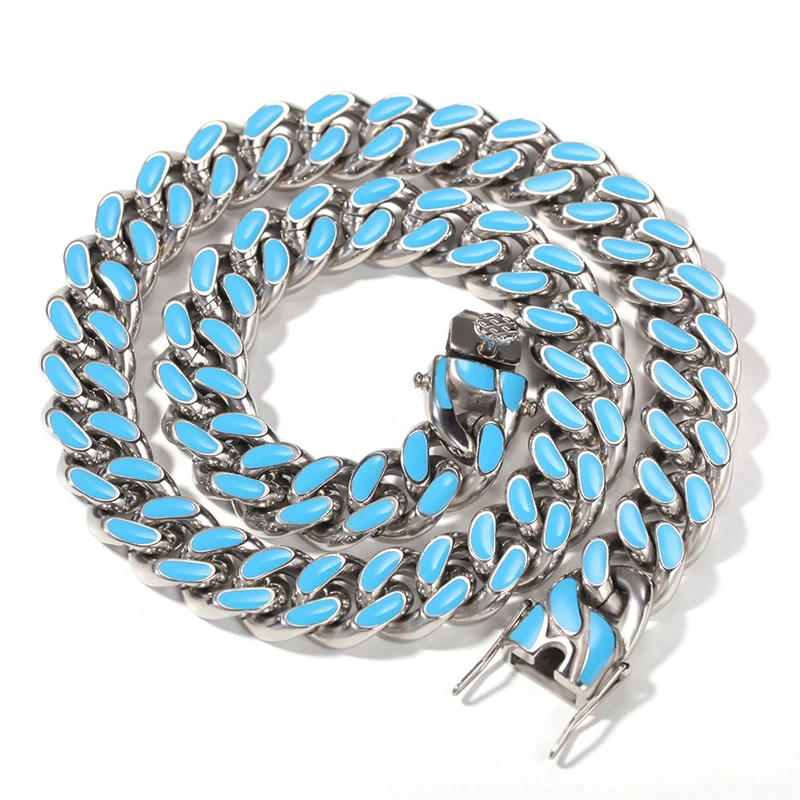 

Wholesale 12mm Stainless Steel Color Drip Oil Men's Necklace With High Quality Miami Cuban Chain