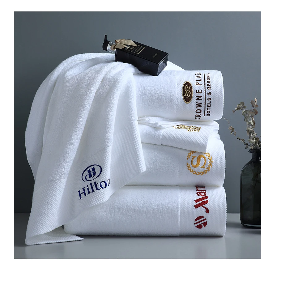 Wholesale Luxury Embroidery Towel White Hotel Spa Bath Towel Toalla