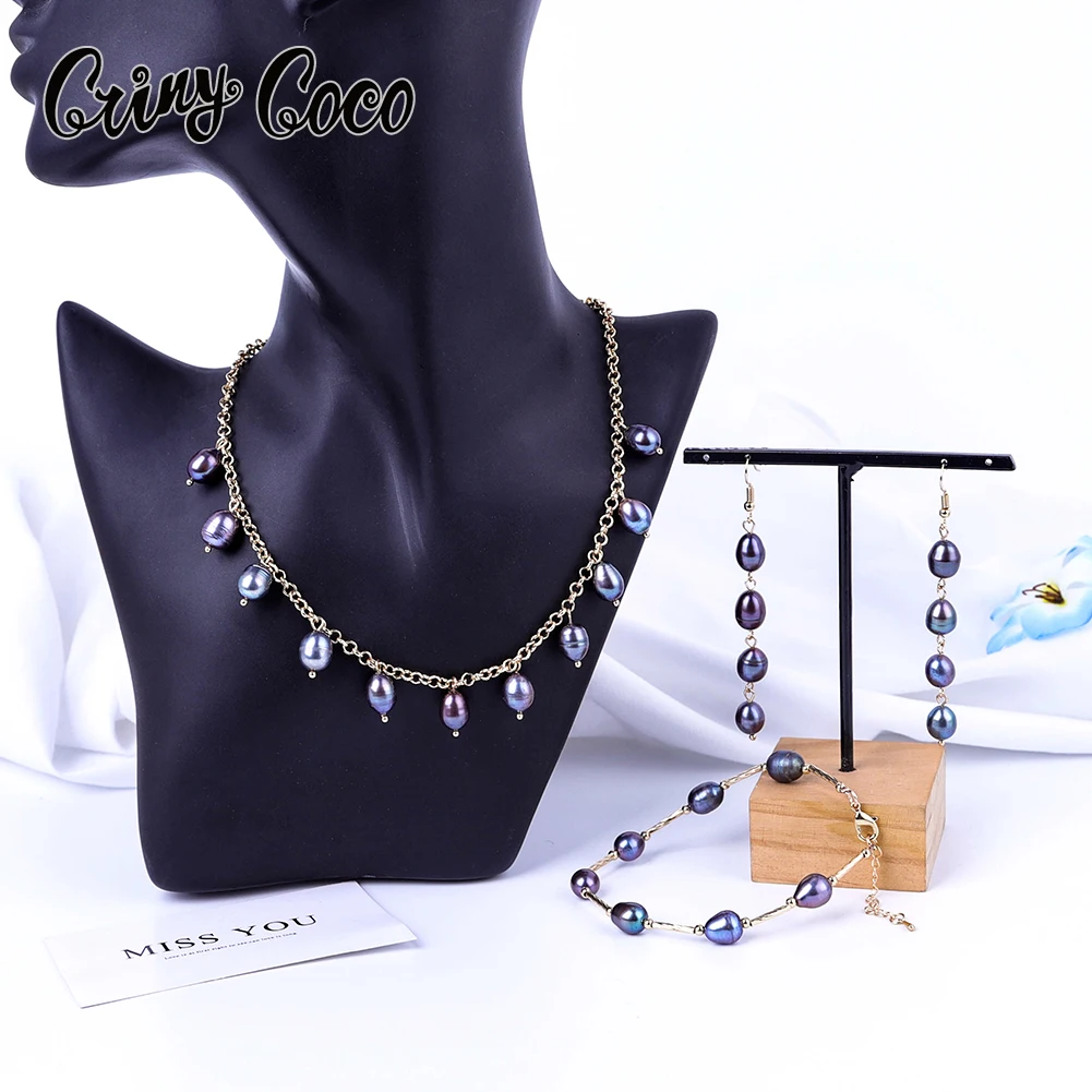 

Cring CoCo Dangling Pearl Sets Drop Accessories Blcak Pearl Polynesian jewelry wholesale hawaiian pearl set, Picture shows