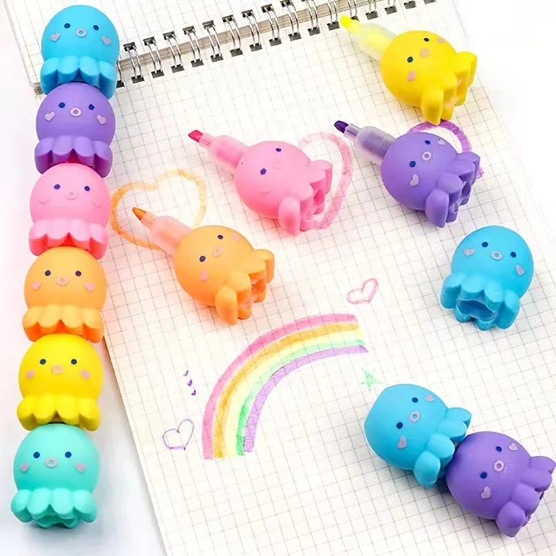 

2023 School creative gifts 5 colorful cute kawaii octopus highlighter for kids