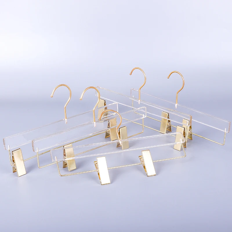 

Good Quality Transparent Acrylic Pants Hanger With Gold Hooks Clear Garment Hangers