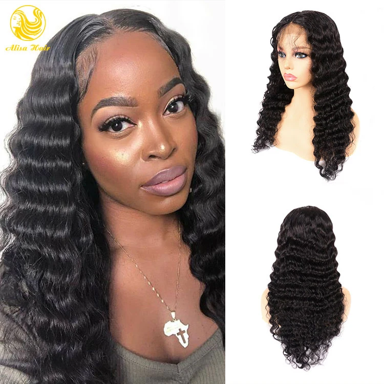 

Aliexpress Hot Selling Remy Hair Full Lace Wigs Deep Wave Indian Human Hair Wigs for Black Women