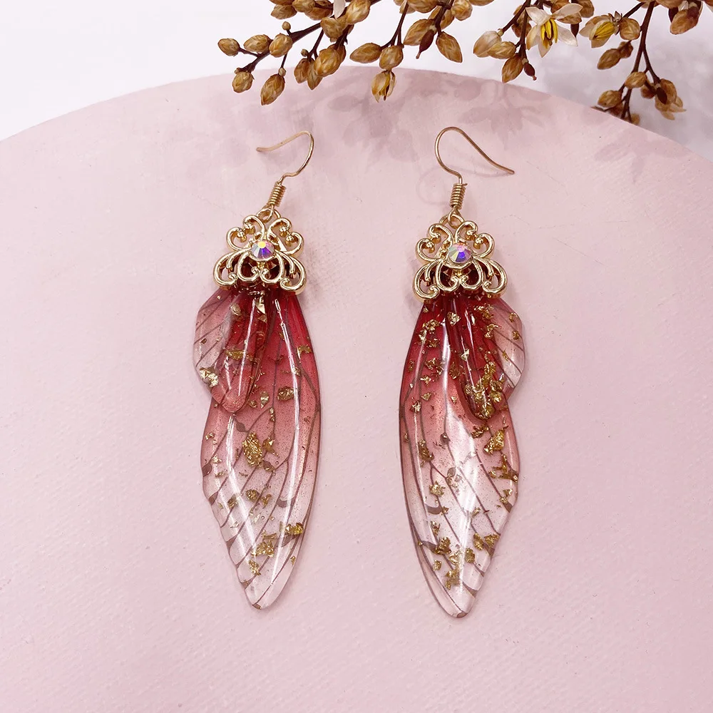 

INS Most Popular CZ Butterfly Wings Tassel Earrings S925 Sterling Silver Stud Colorful Cicadas Wings Dangle Earrings For Girl