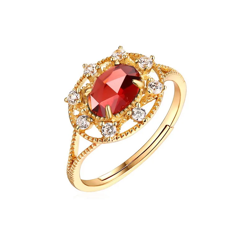 

Beautiful S925 Sterling Silver 3A Zircon Jewelry Moissanite Garnet Ring for Ladies, Gold