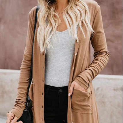 

2022 Womens Clothing Long Cardigan Sweater Women Button High And Low Solid Color Ladies Sweaters Knitted Loose Cos Sweater, Gray, black, beige, khaki, wine red