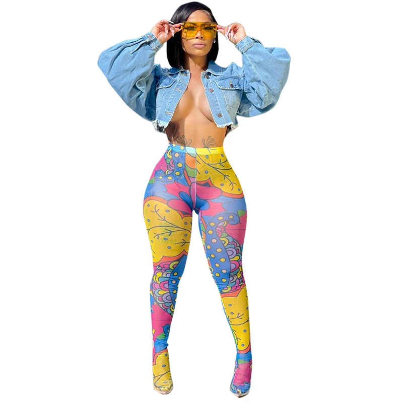 

2021 New Design Fashion Leggings Wholesale Printed Mesh Seethrough Tight Pants Party Sexy Leggings For Women