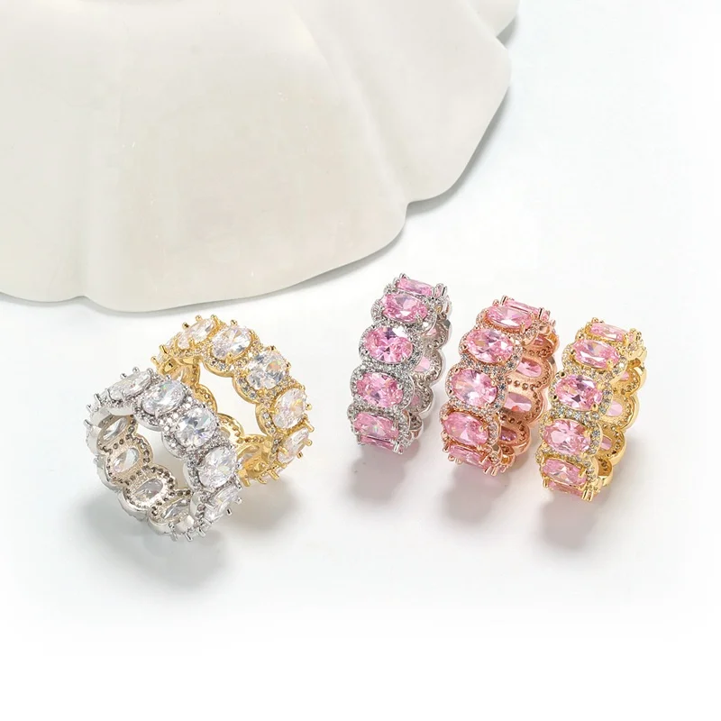 

Iced Out CZ Ring Full Stone Cubic Zircon Rings Women Bling Bling Jewelry Diamond Ring