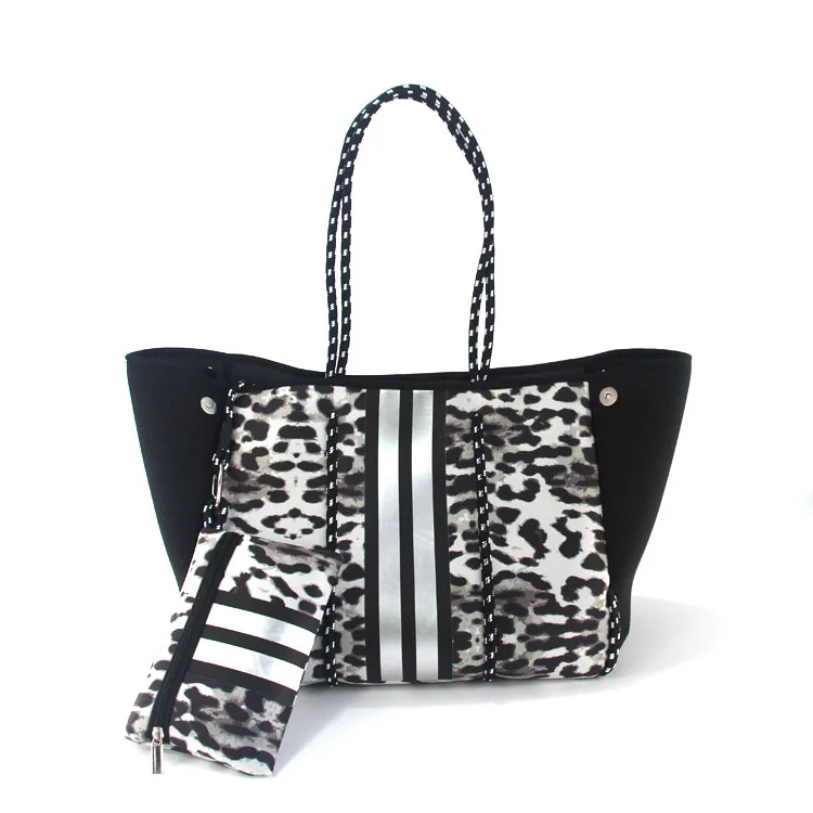 

Free shipping Anti wet waterproof fabric neoprene tote bag with Serpentine Leopard, Customized color
