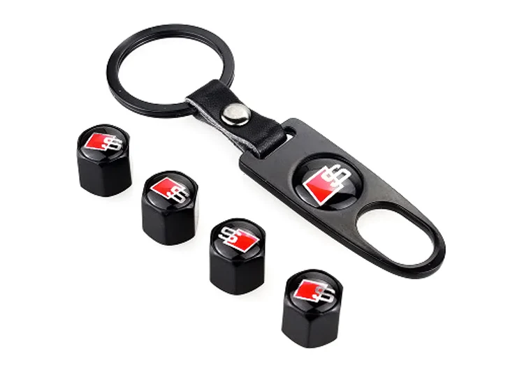 Black Tire Valve Caps With Keychain,Keyring,Wrench,Spanner,Universal