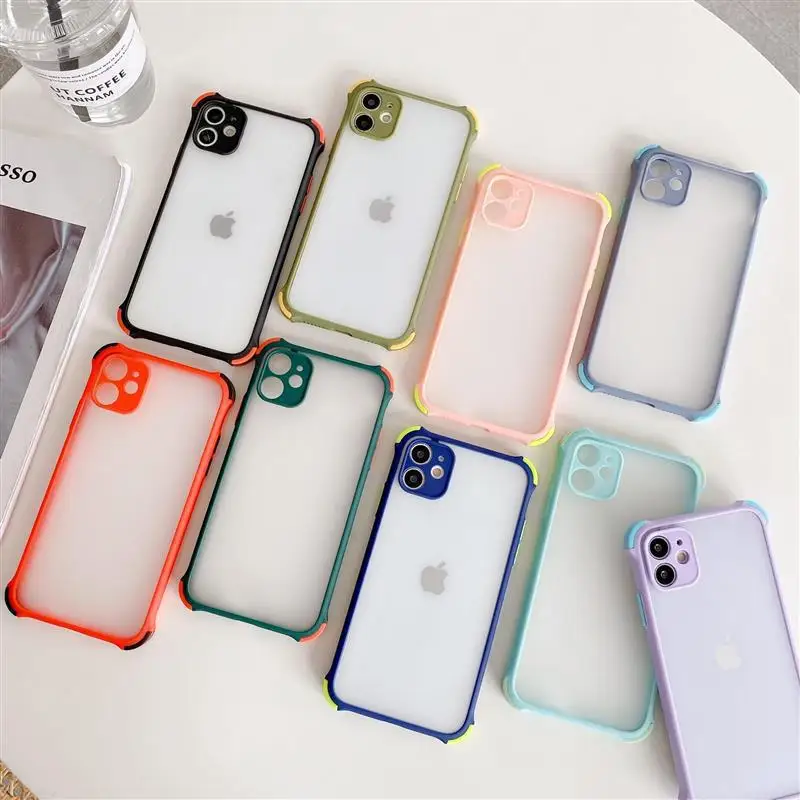 

Four Corners Anti-Fall Shockproof Hybrid Matte Bumper Phone Case for iPhone 12 11 Pro Max XR XS Soft TPU PC Clear Cover