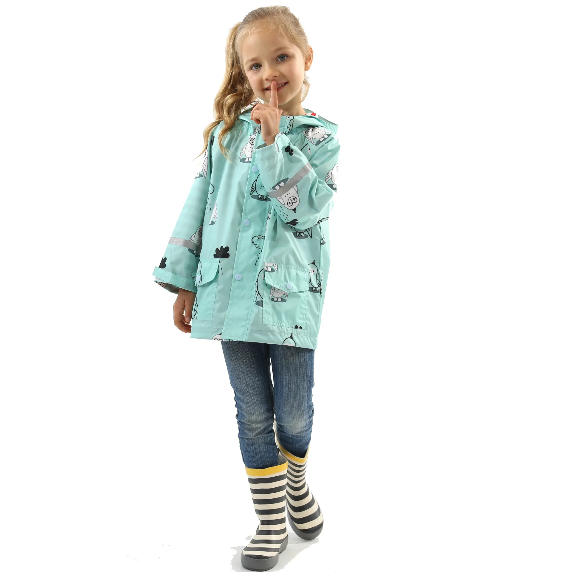 

Cartoon Animal Style Blue owl Lovely Durable Kids Rain Jacket Waterproof Outdoor Jacket, Customized color