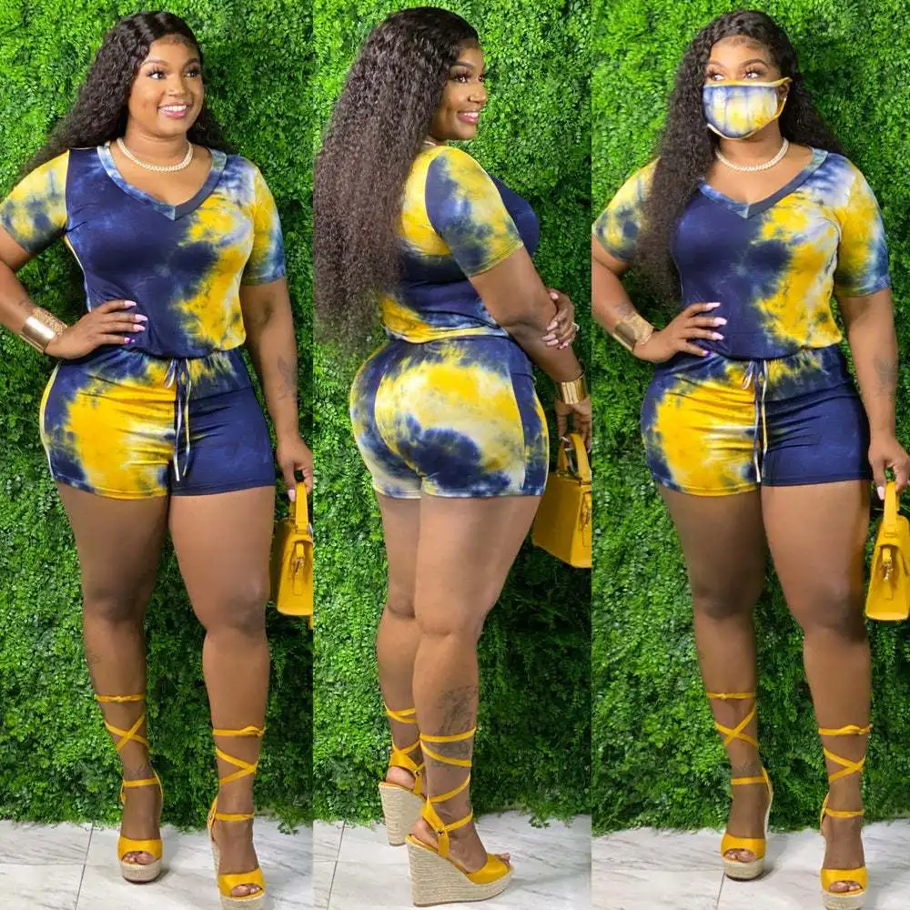 

Trendy tie dye one piece plus size wide legs quality clothes 4x women clothing 3xl 5xl 2021 floral jumpsuits shorts and rompers