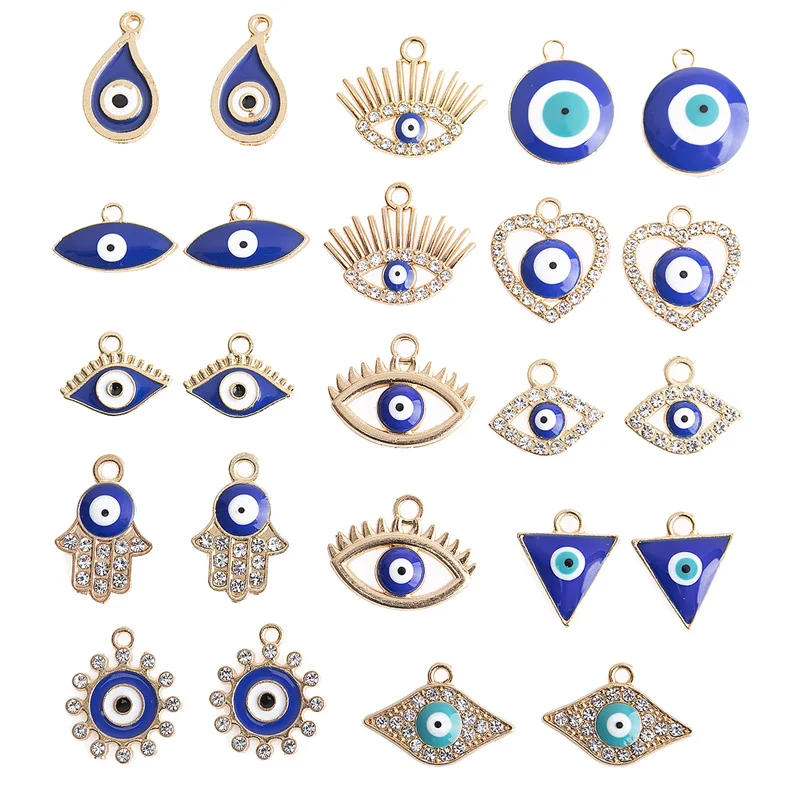 Alloy Enamel Mix Blue Rhinestone Evil Eye metal Charms Pendants For Jewelry Making DIY Handmade Devil Eye Pendant Accessories