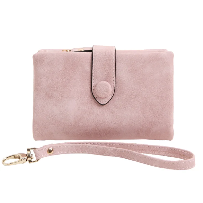 

vintage wristlet with strap coin pocket soft pink suede women wallet purse ladies folder Designer wallet fashionable money clip, 7 colors