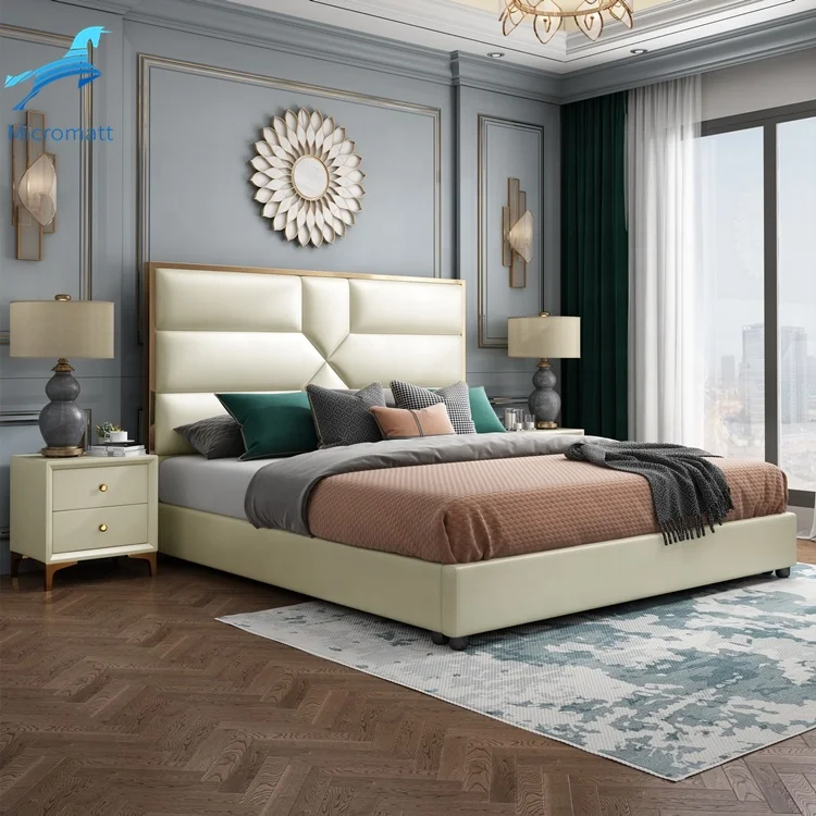 

Bed Furniture Frame Double Queen Size Modern Luxury Bedroom Leather Bed