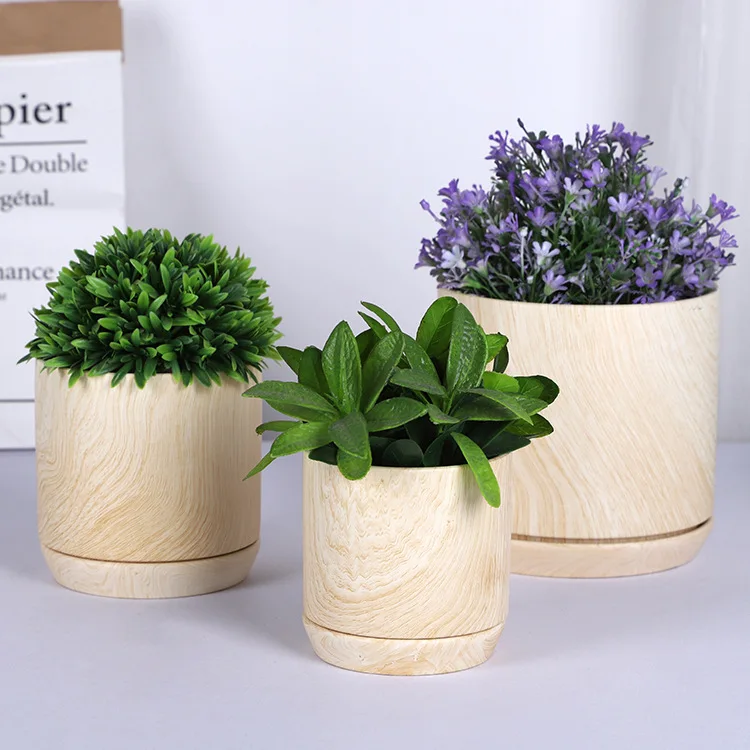 

Creative Interior Wood grain large simple decorative flowerpots, ceramic tray round balcony plants potted