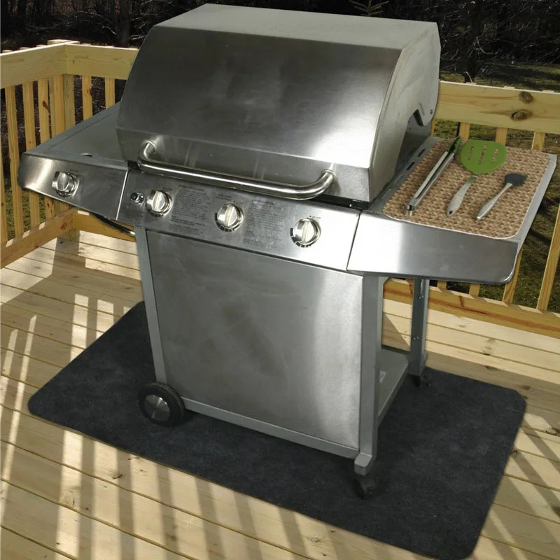 

Customized Polyester Pvc Easy Cleaning Floor Mat Fireproof Heat Resistant Outdoor Gas Grill Bbq Floor Mat, Grey, black