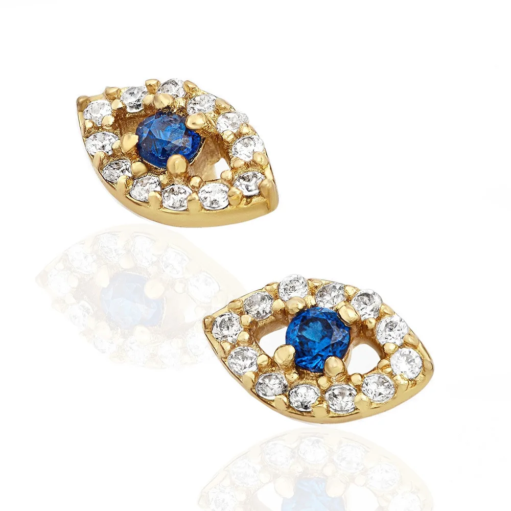 

Fashion 925 Silver Diamond Sapphire Mini Eye Stud Earrings For Women 18k Gold Earring Shenzhen Jewelry, Golden