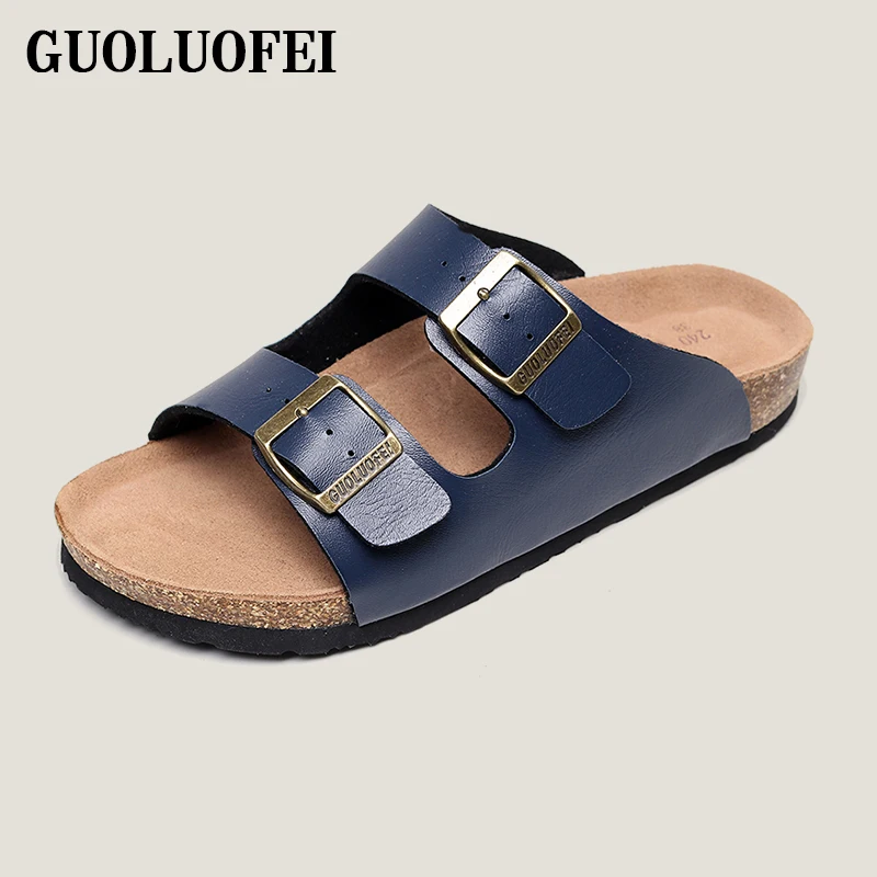 

custom cork sole slides men fashion sandals men summer buckle-strap open toe slippers for men outdoor