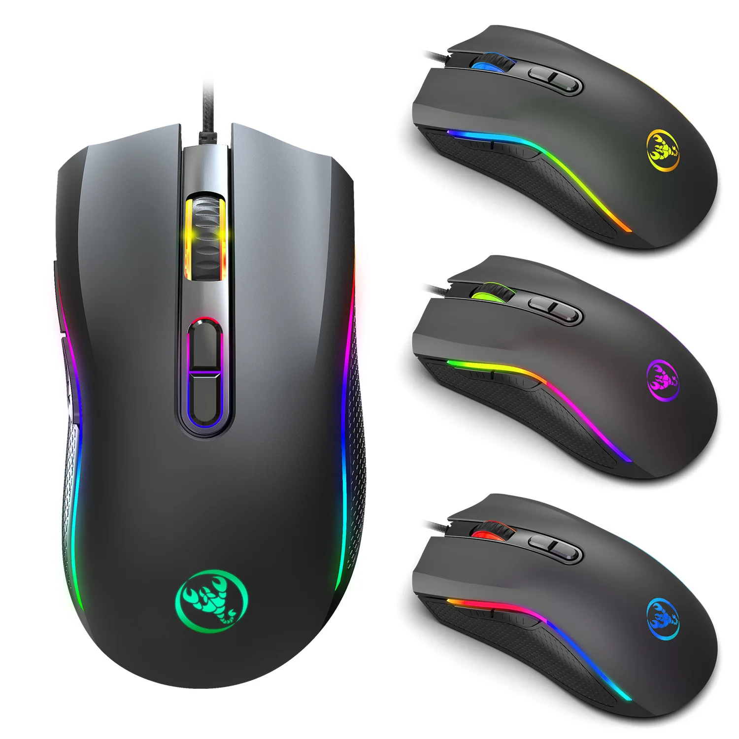 

China Factory OEM Usb Fabric Cable RGB Ergonomic Gaming Mouse With Programmable Function 7 Colors Changeable, Customized