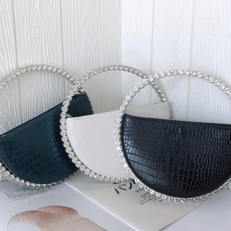 

Luxury Diamond Rhinestone Circle Crossbody Crocodile Pattern Designer Purses Bags Women Handbags