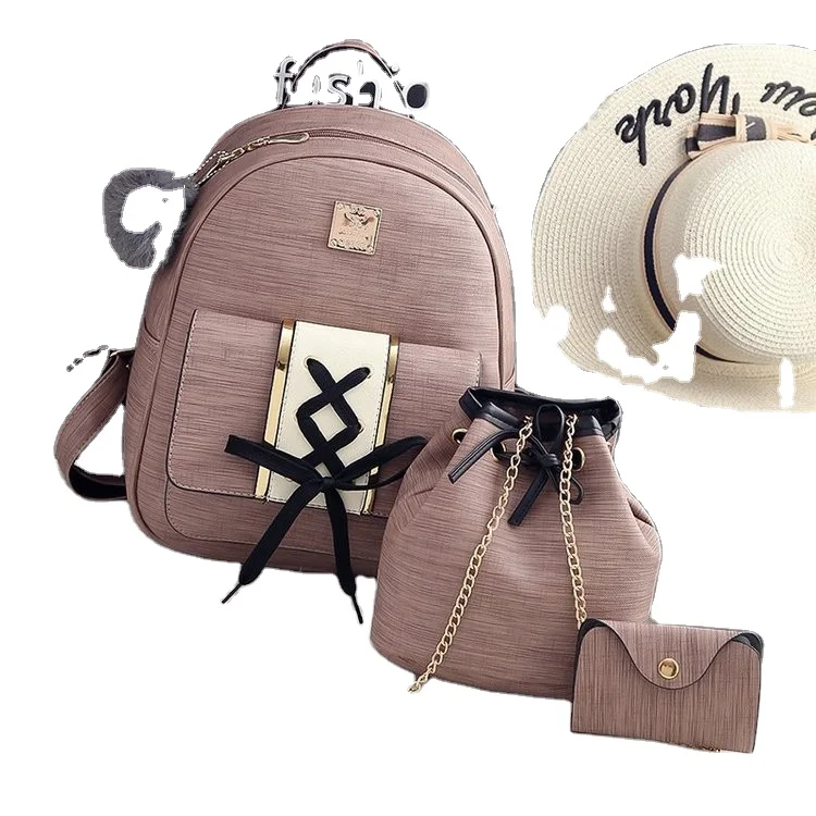

Women PU Leather Backpacks High Quality School Bags For Teenage Girls Travel Bag New Ladies Shoulder 3 Pieces Set Bag, Black,grey,pink