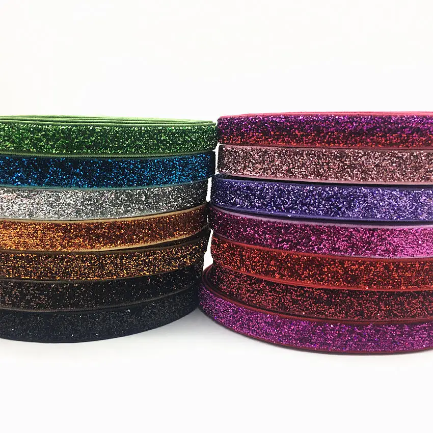 

Good Quality 3/8" Glitter Elastic Ribbon Stock 10mm Stretchy Metallic Webbing for DIY Hair Tie Bracelet Headwear 100Y 30 colors, 30 colors, as per picture