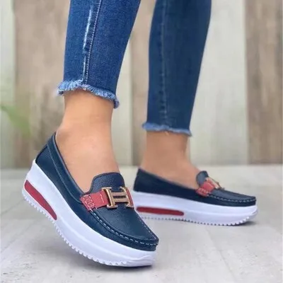 

Hot Selling Ladies Loafers 2021 Ladies Platform Casual Boat Shoes Nurse Shoes Genuine Leather Daily Women's Fashion Sneakers, 6 colors