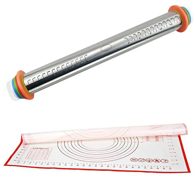 

High Quality Adjustable Pizza Baking Stainless Steel Rolling Pin With Kneading Pad