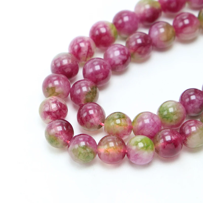 

Hot Sale 8mm Gemstone Beads Hot Pink and Green Dyed Jade Round Beads bracelet For DIY Jewelry Making