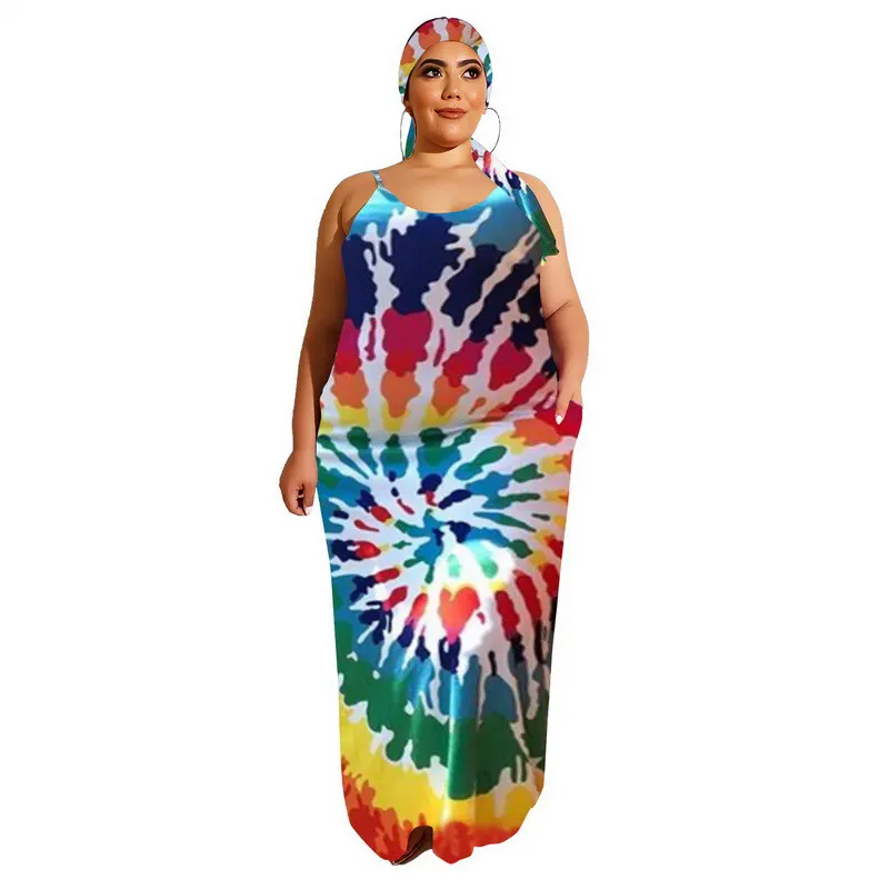 

Top Selling Sleeveless Loose Long Dress Summer Causal Print Apparel Ladies Sling Maxi Plus Size Clothing, As pictures