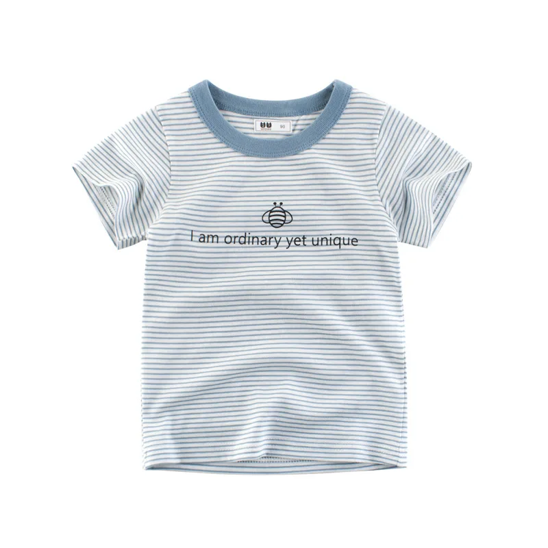 

fashion kids summer clothes 2021 cheap korean cotton boys tshirt round neck stripe kids tshirts