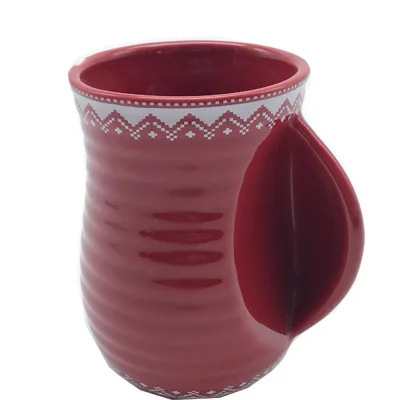 

Amazon Top Seller Ceramic Mugs Red Glazed Left Surround Hand Warmer Mug Novelty Coffee Cup for Cafe Mocha Tea Drinking