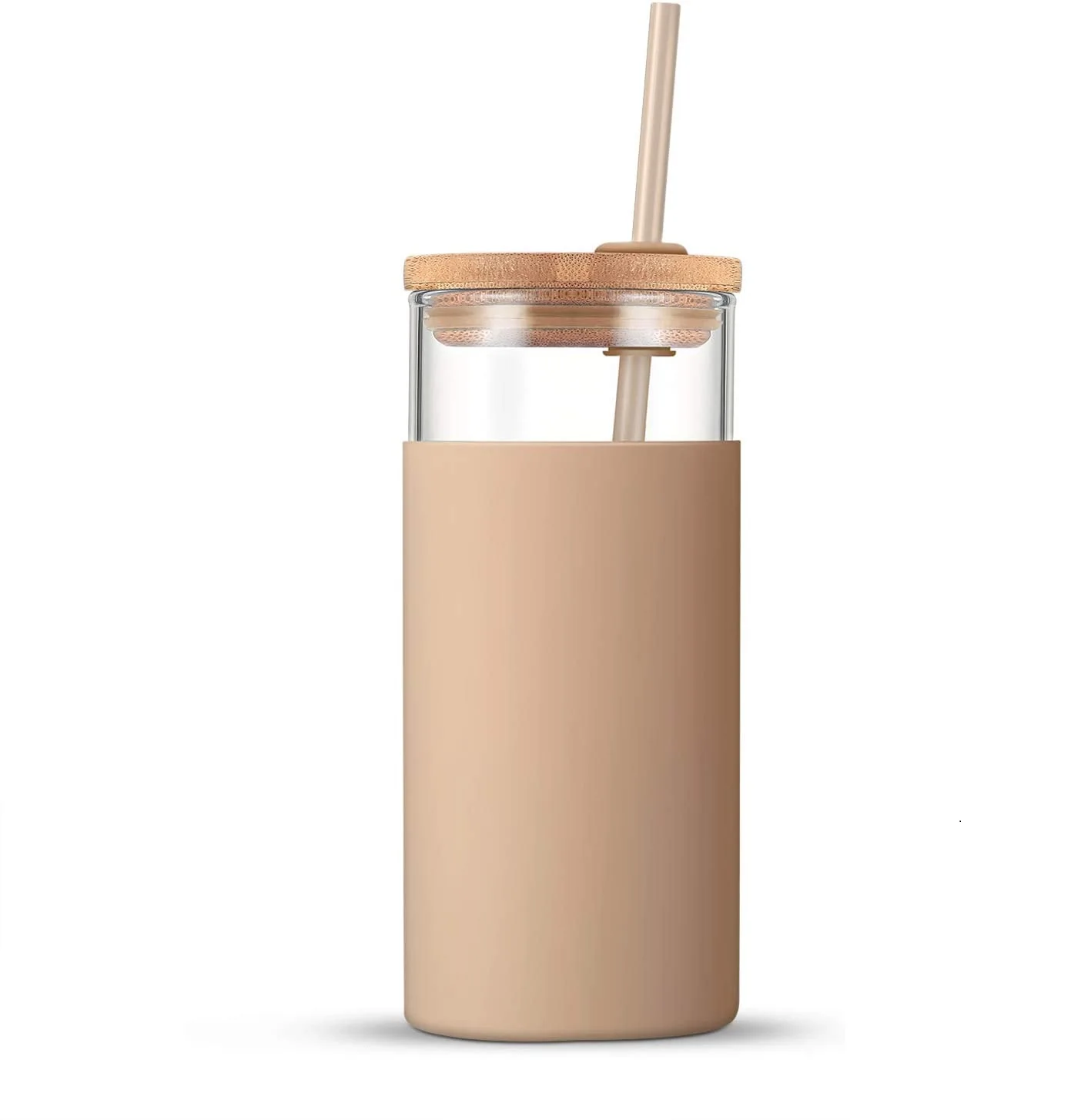 

20oz Eco friendly Glass Water Tumbler Water Bottle Straw Silicone Protective Sleeve Bamboo Lid BPA Free