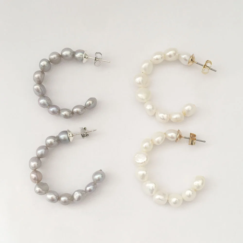 

fashion baroque nature pearl earring ,stud steel earring gray and white pearl