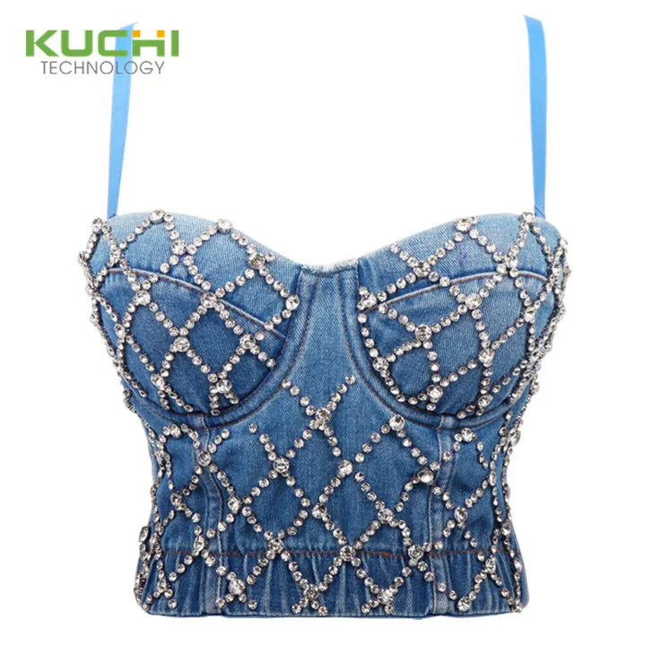 

2020 Luxury Rhinestone Corsets Tops Women Sexy Lingeries T Shirts Tops Girls' Blouses Denim Jean Tops For Ladies