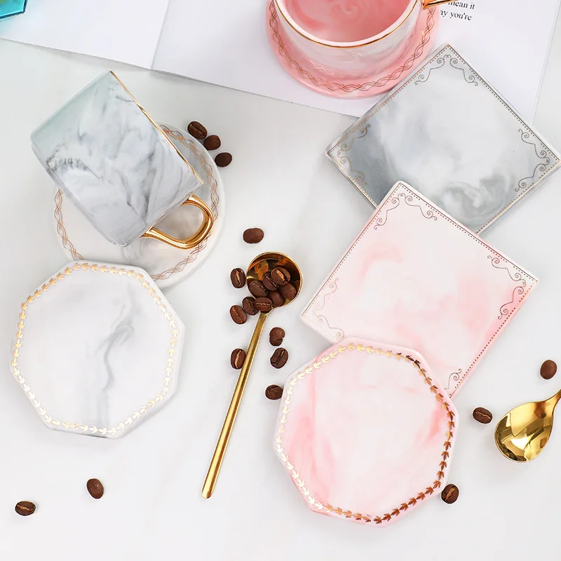 

Gray Marble Ceramic Coaster Coffee Cup Heat Pad Ceramic Coaster Pink, Picture