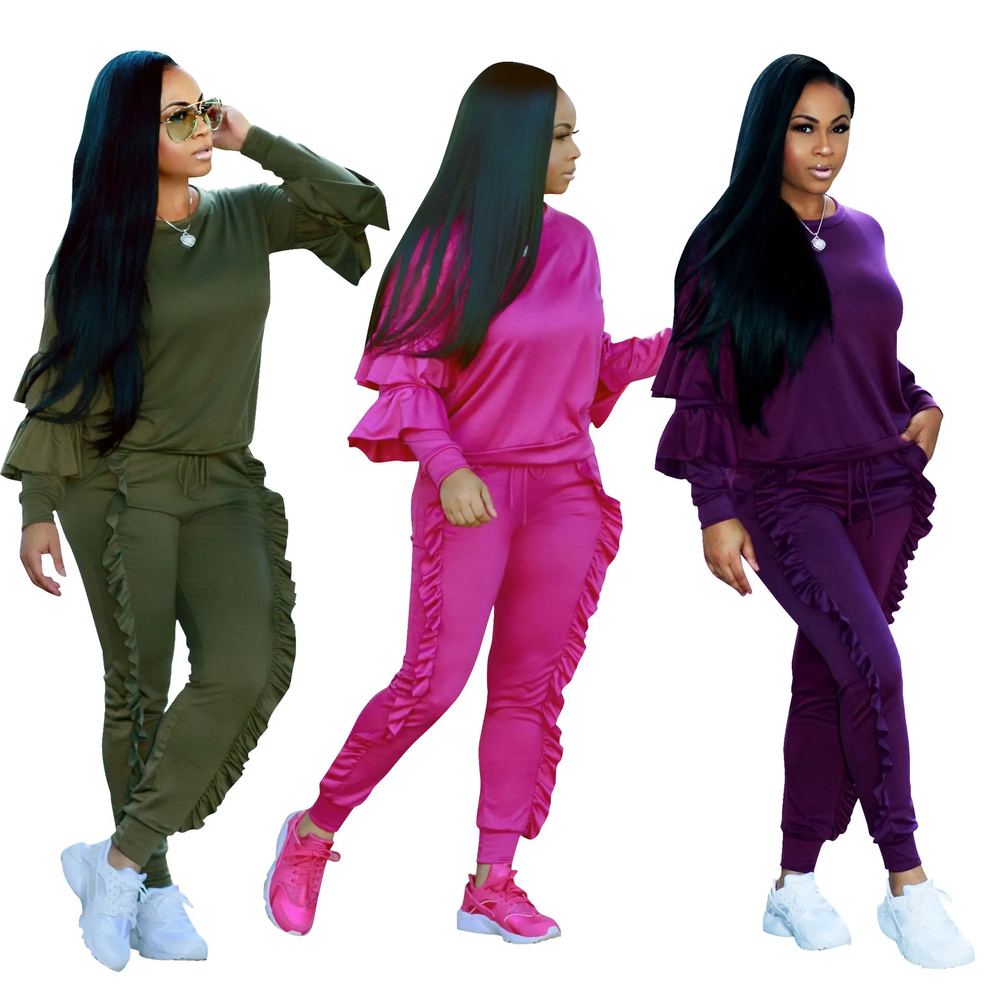 

2021 New Arrivals Women Clothes Solid Color Tracksuit Sweatsuit Winter 2 Piece Pants Sets Two Piece Women Set, Customized color