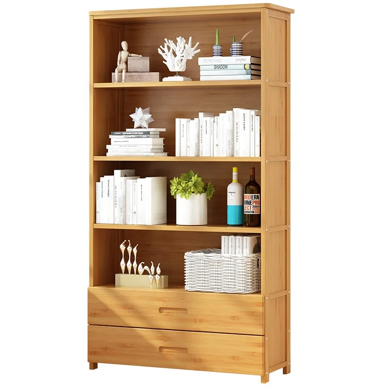 
Haichuan bamboo wooden bookcase modern portable bookshelf with drawer Living room small furniture 