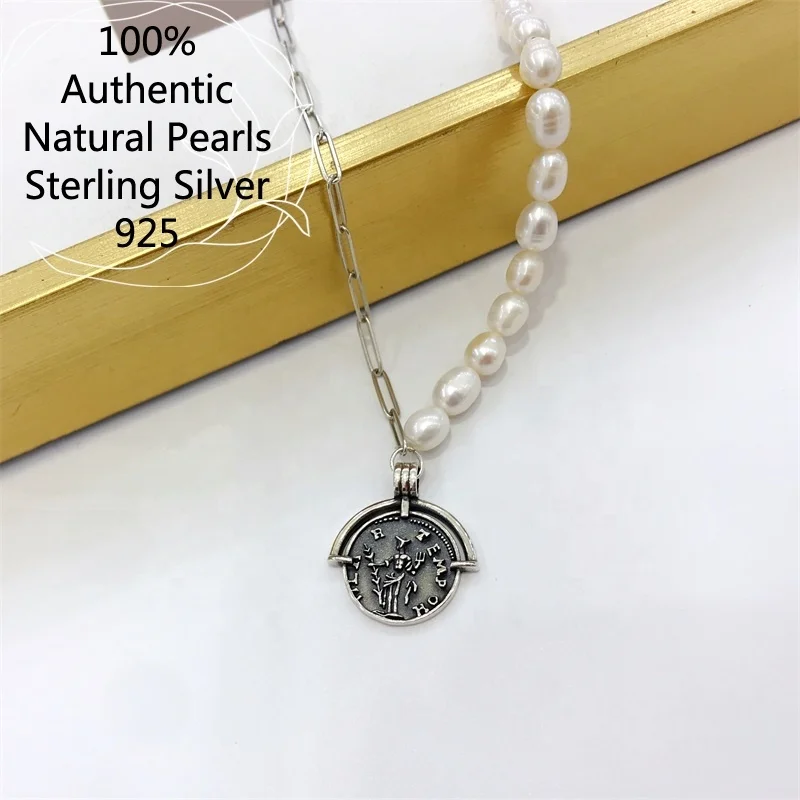 

925 Sterling Silver Cadenas Para Mujer Egyptian Pharaoh Pendant Oxidised Jewellery Premium Natural Pearl Charm Necklaces