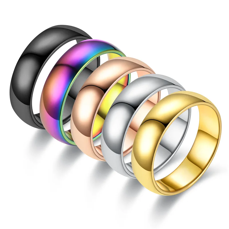 

Hip Hop Men Women Gift Rainbow Colorful Ring Titanium Steel Wedding Band Ring Width 6mm Size 17- 20, 5 colors available