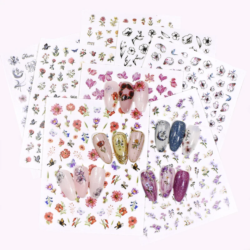 

JOUFUL Factory direct sale high quality fashion 3D Japanese dried flower custom nail stickers 969-976, Colorful