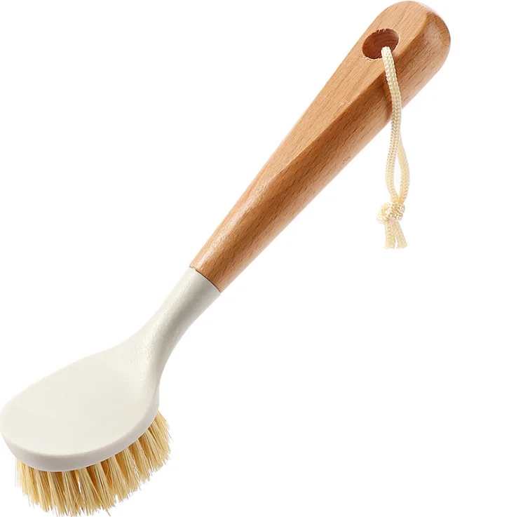 

Long Handled bamboo shower scrubbing brush with grip, Customized