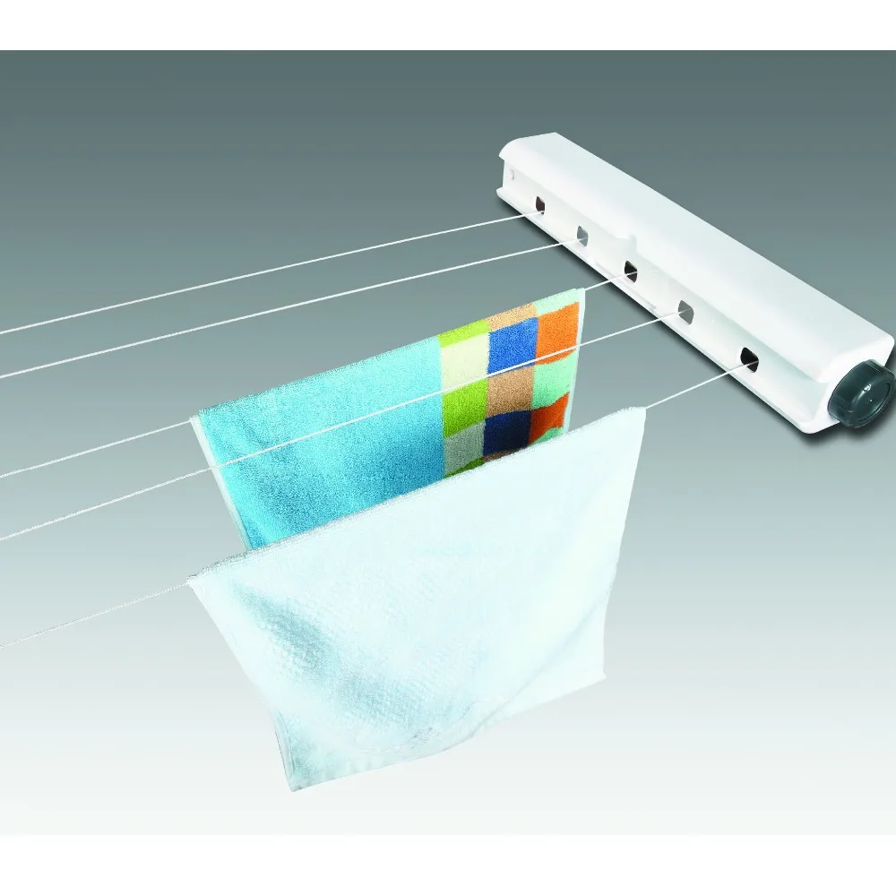 

convenient home-using 5 line 21 meters wall mounted plastic retractable polyester clothesline, White