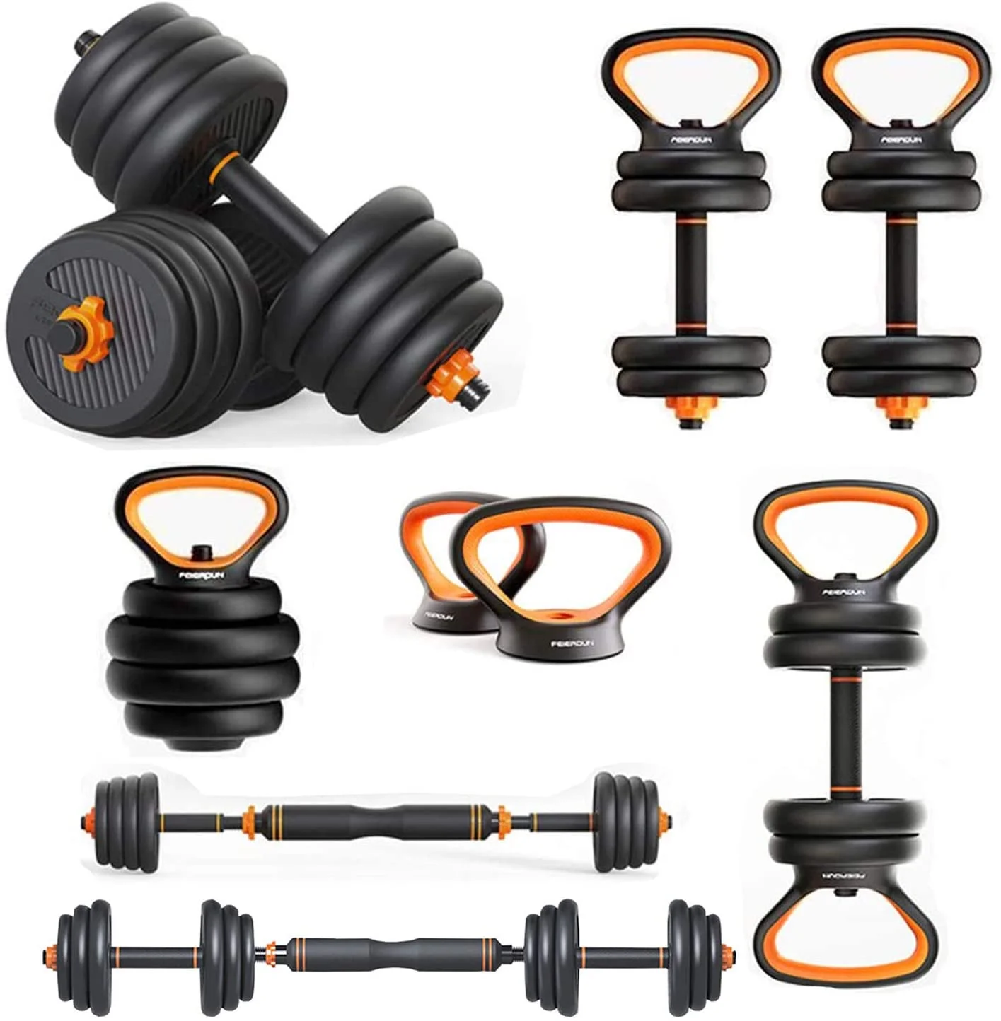 

Newest Multifunctional 6 in 1 kettlebell dumbbell barbell set, plastic adjustable dumbbell set home gym, adjustable dumbbel, Black + orange