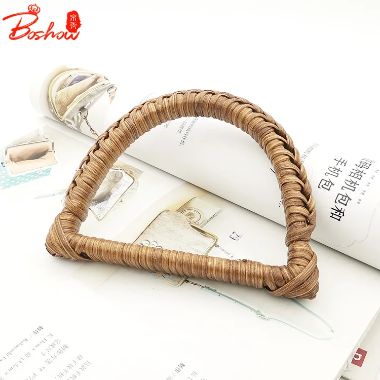 

D Shape Rattan Weaved  Handbags Handles Natural Straw Plaited Becket Buckle Accessories Manufactory Sales BS070306, Customized