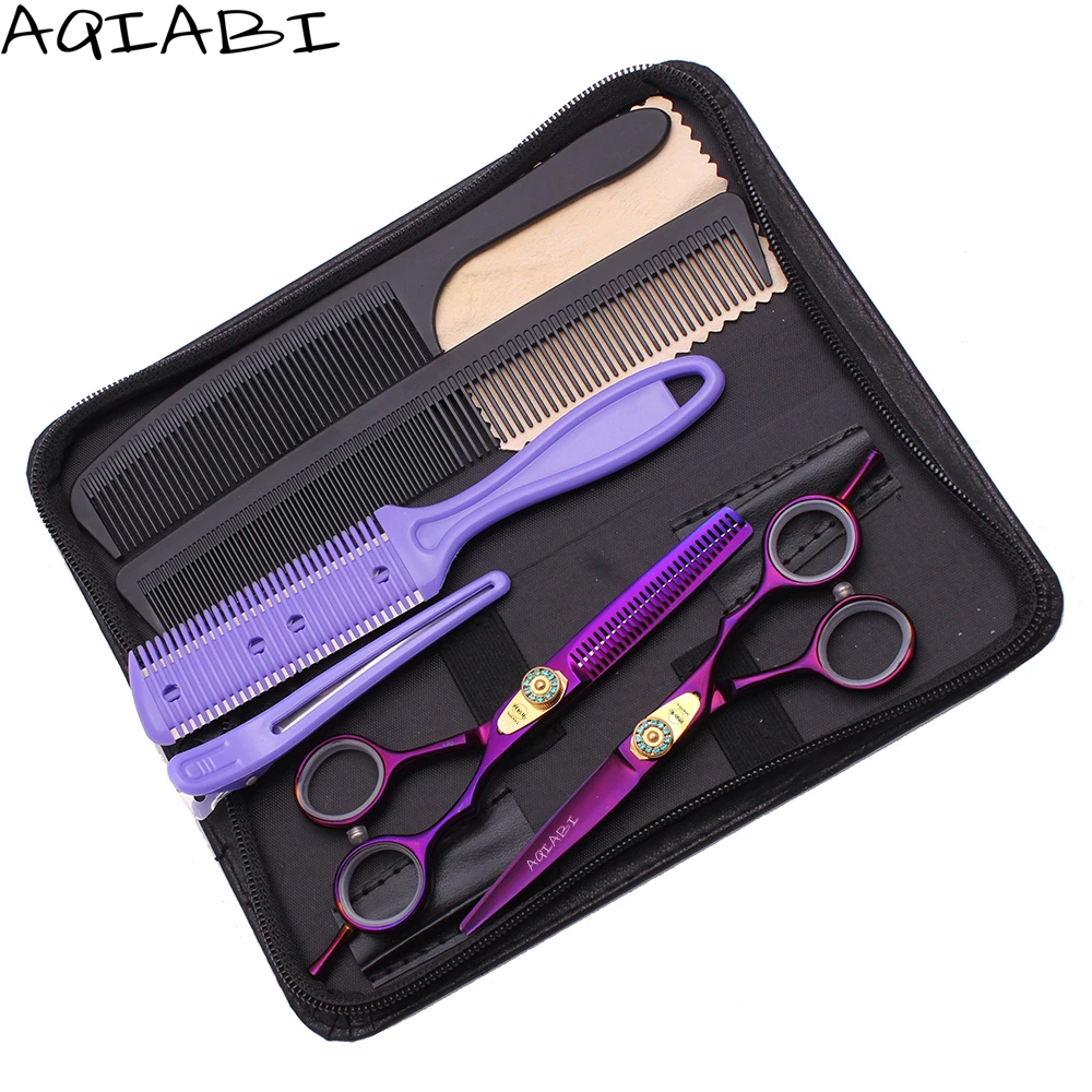 

Hair Scissors 5.5" 6'' AQIABI JP Steel Cutting Scissors Thinning Shears Professional Barber Shears Violet Adjustable Screw A1020