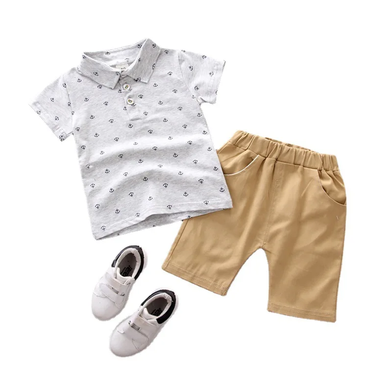 

Toddler Summer Kids Baby Boy Clothes Set Short Sleeve T-shirt Tops Denim Jeans Shorts Pants 2pcs Outfits Set, As picture